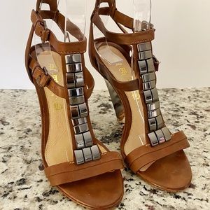L.A.M.B. By Gwen Stefani Brown Strappy Leather Wedge Heel Sandals